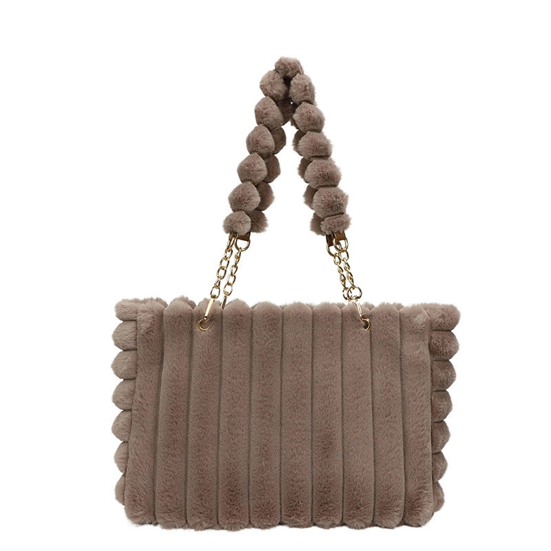 Plush Bag Women's  Large Capacity Sweet Chain Tote Casual Fashion Portable Shoulder Bag