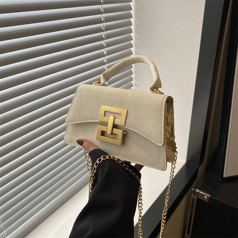 Women's Medium Pu Leather Solid Color Vintage Style Streetwear Square Lock Clasp Crossbody Bag
