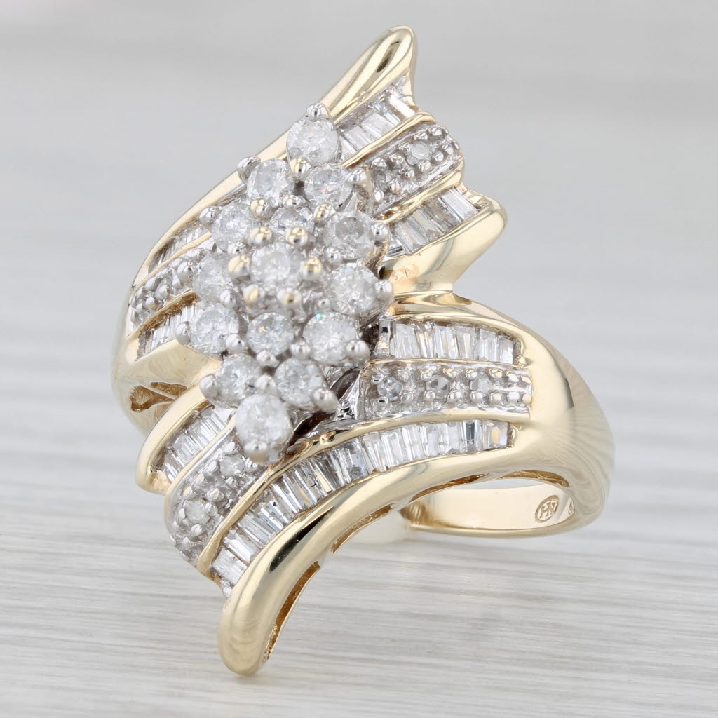 1.08ctw Diamond Cluster Bypass Ring 10k Yellow Gold Size 7.25 Cocktail