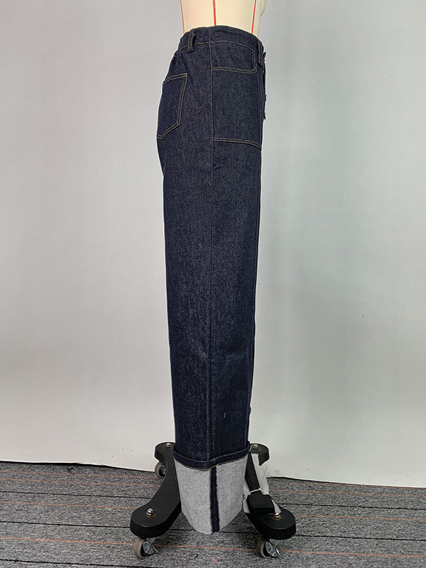 High Waisted Straight Leg Contrast Color Split-Joint Jean Pants Bottoms