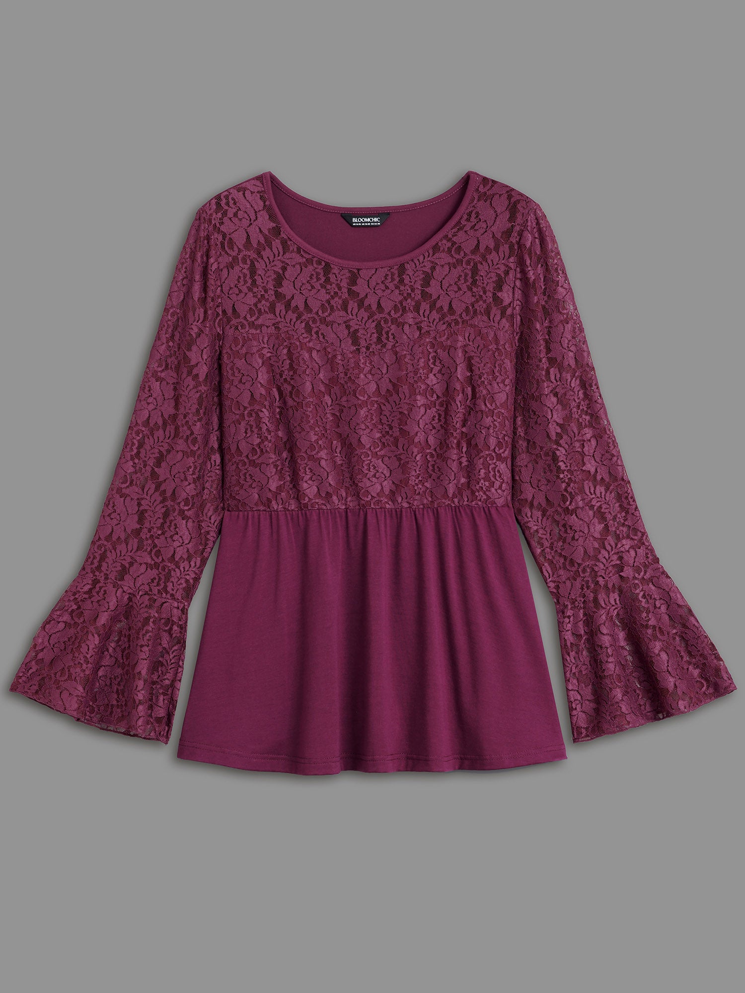 Sheer Lace Knit Micro-Elastic Bell Sleeve Top