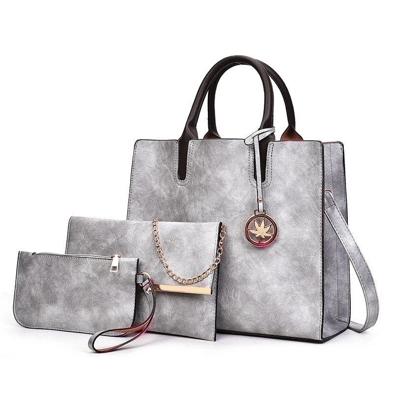 Women's All Seasons Pu Leather Solid Color Vintage Style Square Zipper Shoulder Bag Bag Sets Handbag