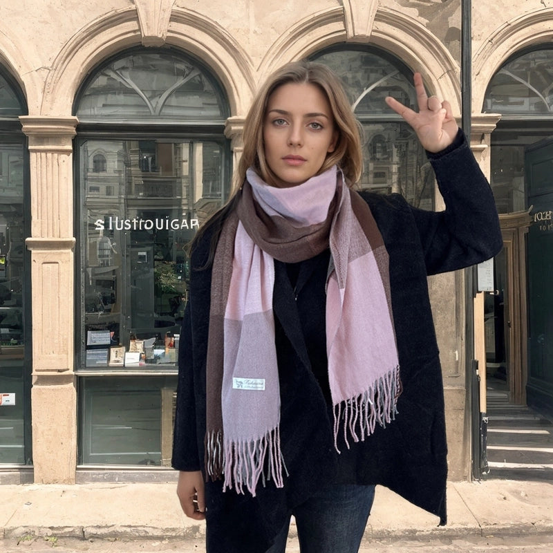 Women's Casual Minimalist Color Block Imitation Cashmere Tassel Scarf