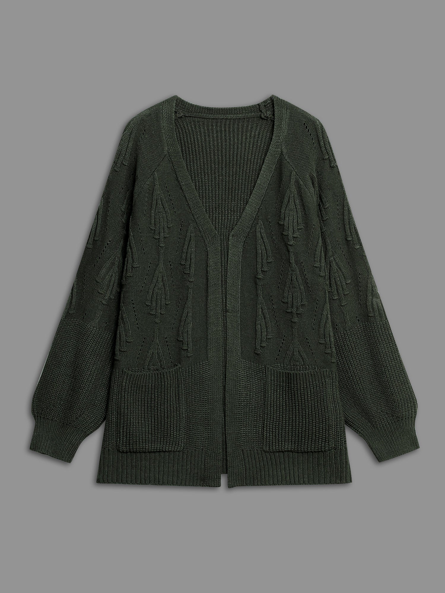 Textured Lantern Sleeve Split Hem Cardigan