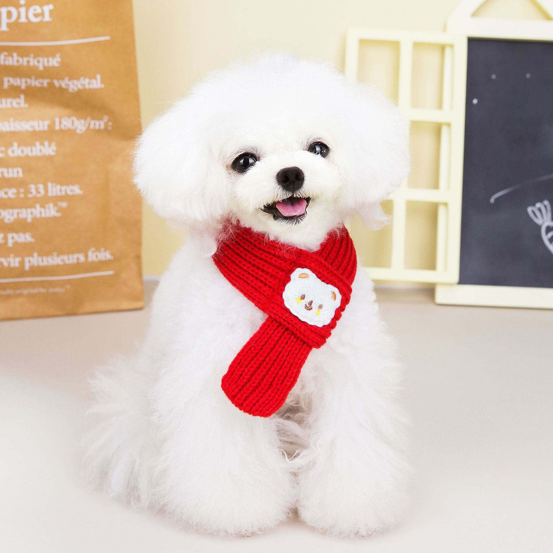 Cute Bear Decor Knitted Dog Cat Scarf