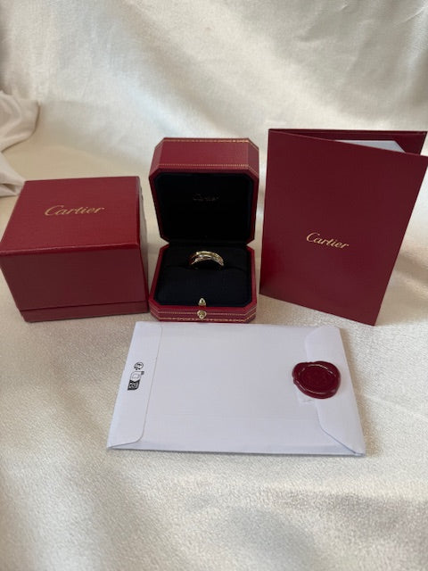 Cartier Trinity Classic 3-Band Puzzle Ring 18k Yellow Rose White Gold Box COA
