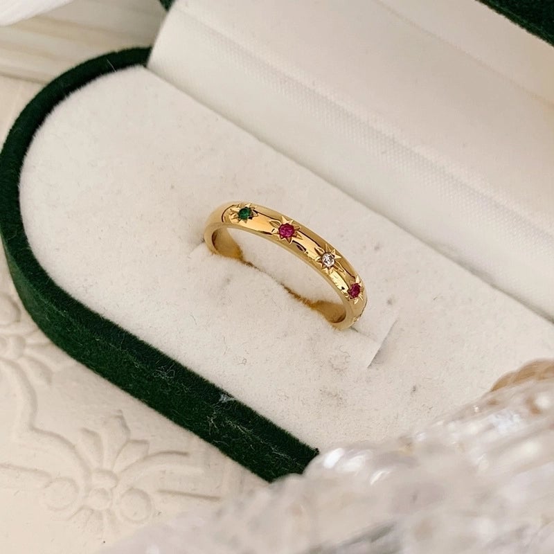 IG Style Minimalist Geometric Titanium Steel Zircon 18K Gold Plated Inlay Rings
