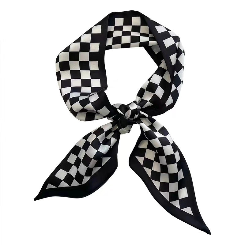 Women's Minimalist Letter Stripe Plaid Spandex Printing Silk Scarf