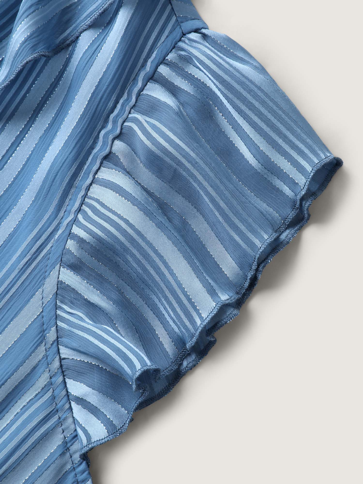 Textured Stripe Ruffled Neck Midi Dress