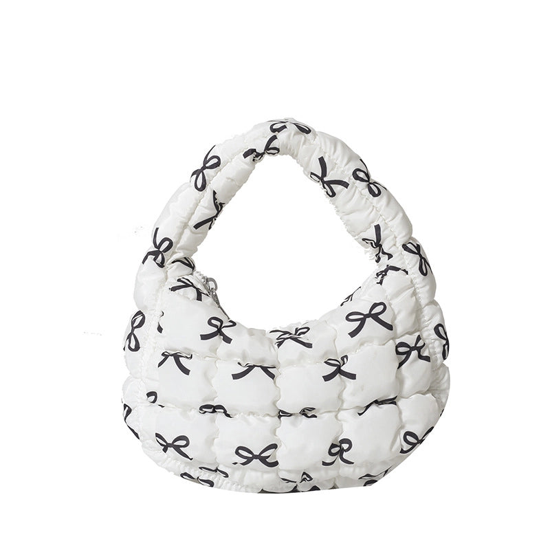 Women's Nylon Printing Bow Knot Classic Style Cloud Shape Zipper Cloud Shape Bag Handbag