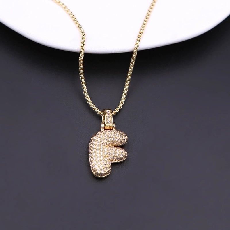 Copper Minimalist Shiny Plating Hollow Out Inlay Letter Zircon Pendant Necklace