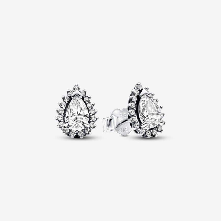 Sparkling Pear Halo Stud Pandora Earrings