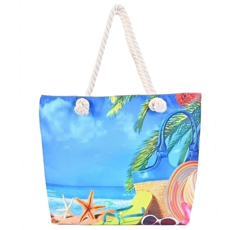Women's Large Canvas Color Block Vacation Beach Square Zipper Shoulder Bag Tote Bag