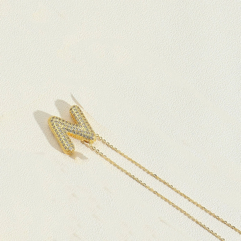 Copper 14K Gold Plated Minimalist Inlay Letter Zircon Pendant Necklace