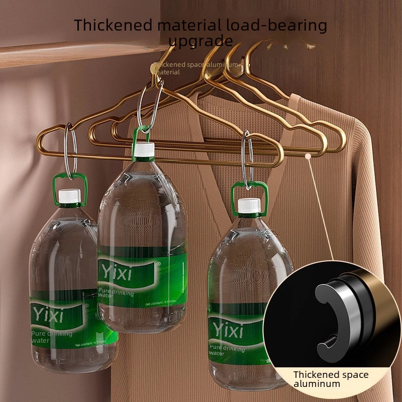 Space Aluminum Alloy Hanger Household Hanging Clothes Seamless Clothes Support Anti-slip Anti-shoulder Angle Light Luxury Metal Adult Drying Rack