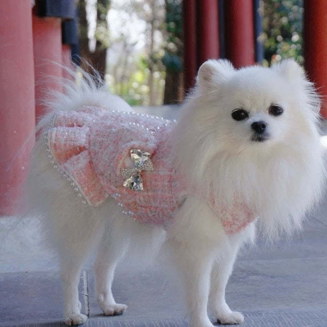 Pearl Flower Bowknot Decor Dog Cat Dress