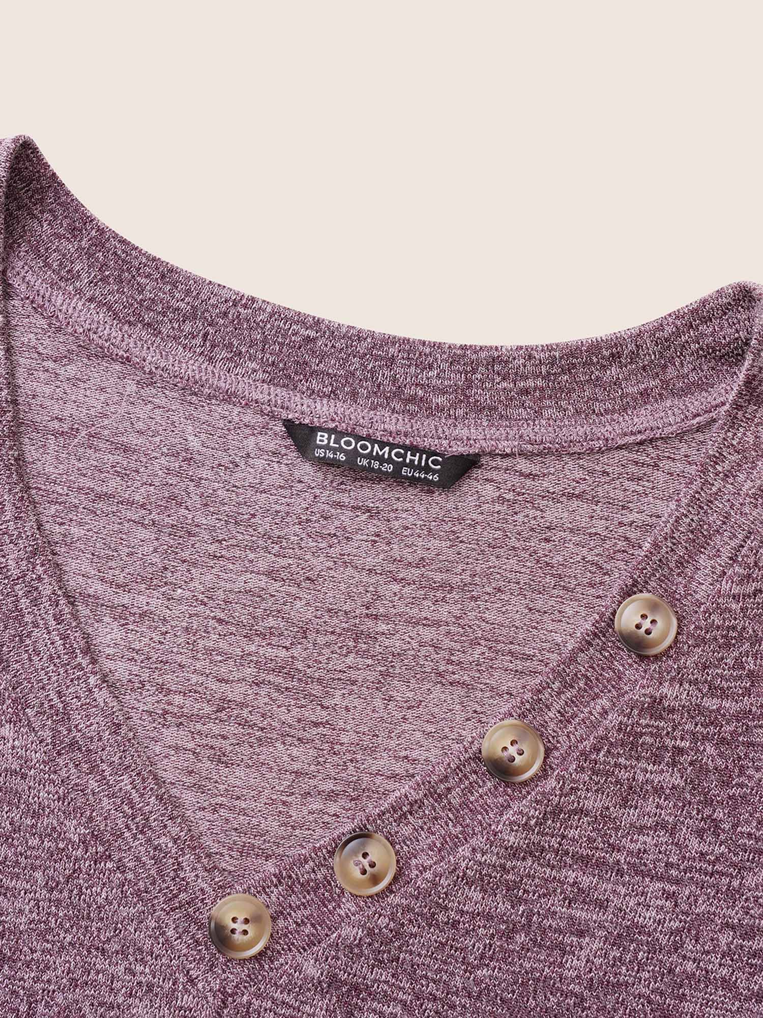 Heather Button Detail Puff Sleeve T-shirt