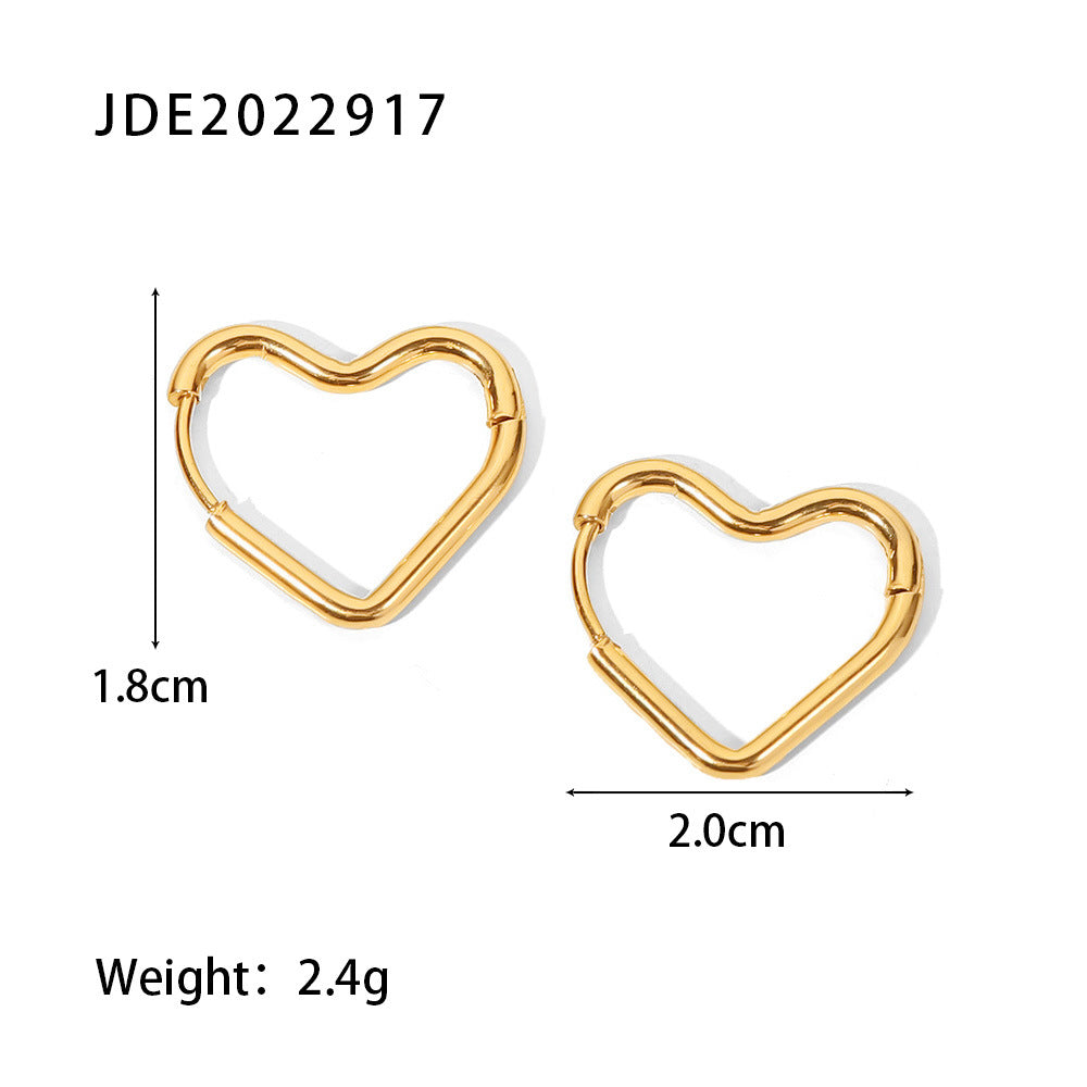 Heart Asymmetrical Geometric Stainless Steel 18K Gold Plated Earrings