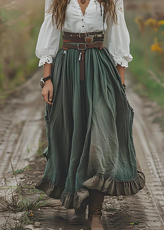 Boutique Colorblock V Neck Ruffled Patchwork Cotton Dresses Spring