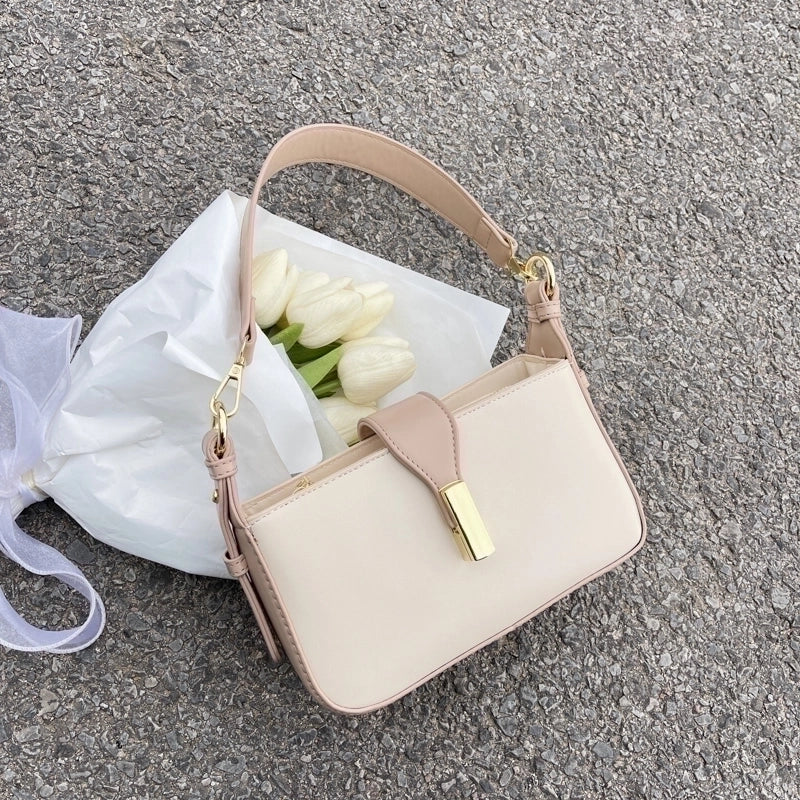Women's Medium Pu Leather Solid Color Classic Style Streetwear Lock Clasp Shoulder Bag Crossbody Bag