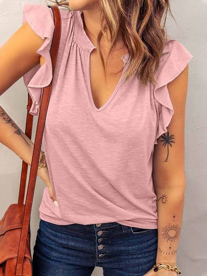 Women's Fashion V Neck Ruffle T-Shirt