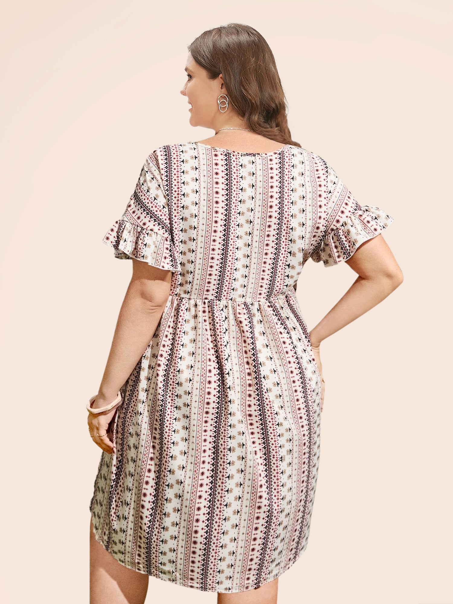 Bandana Print Pocket V Neck Ruffle Sleeve Dress