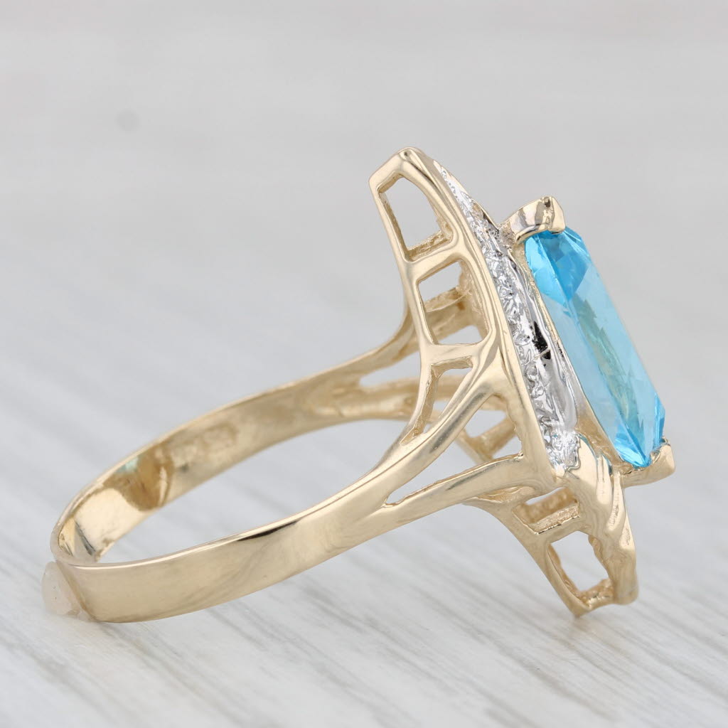 3.82ctw Marquise Blue Topaz Bypass Ring 14k Gold Diamond Accents Size 10.25