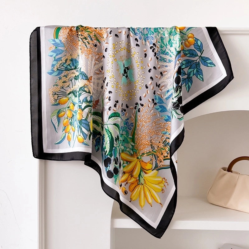 Women's Casual Vacation Lemon Flower Satin Printing And Dyeing Printing Dyeing Silk Scarf