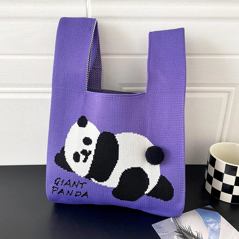 Women's Medium Knit Animal Cute Basic Open Handbag
