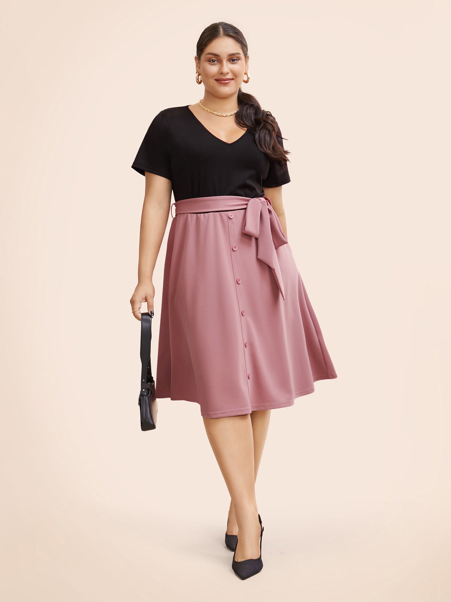 Supersoft Essentials Two Tone Pocket Patchwork Belted Dress