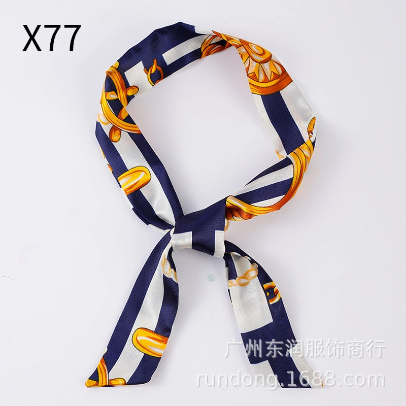 Silk Scarf Long Beveled Small Silk Scarf Double-layer Hair Belt Ribbon Decoration Tie Bag Hand Gift Box Silk Scarf