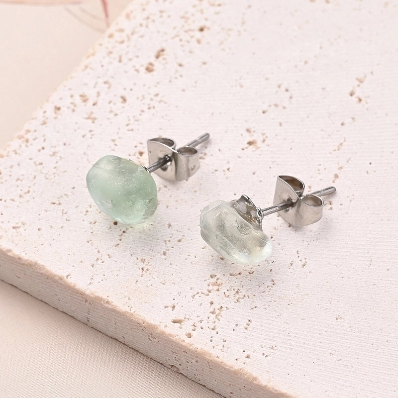 1 Pair IG Style Casual Irregular Simple Irregular Polishing Inlay 304 Stainless Steel Natural Stone Crystal Agate Obsidian Ear Studs