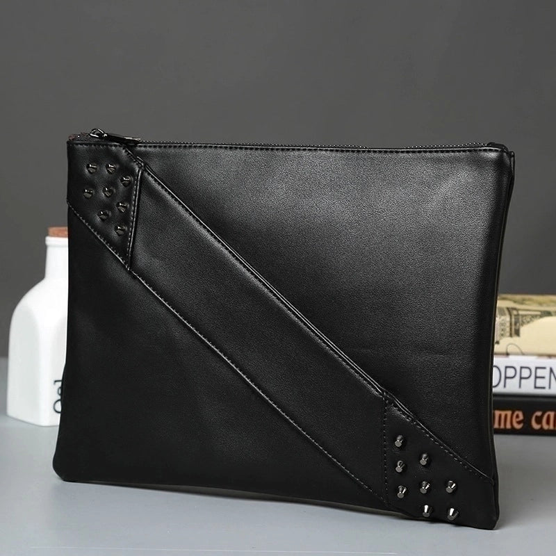 Men's Pu Leather Solid Color Basic Zipper Envelope Bag Clutch Bag