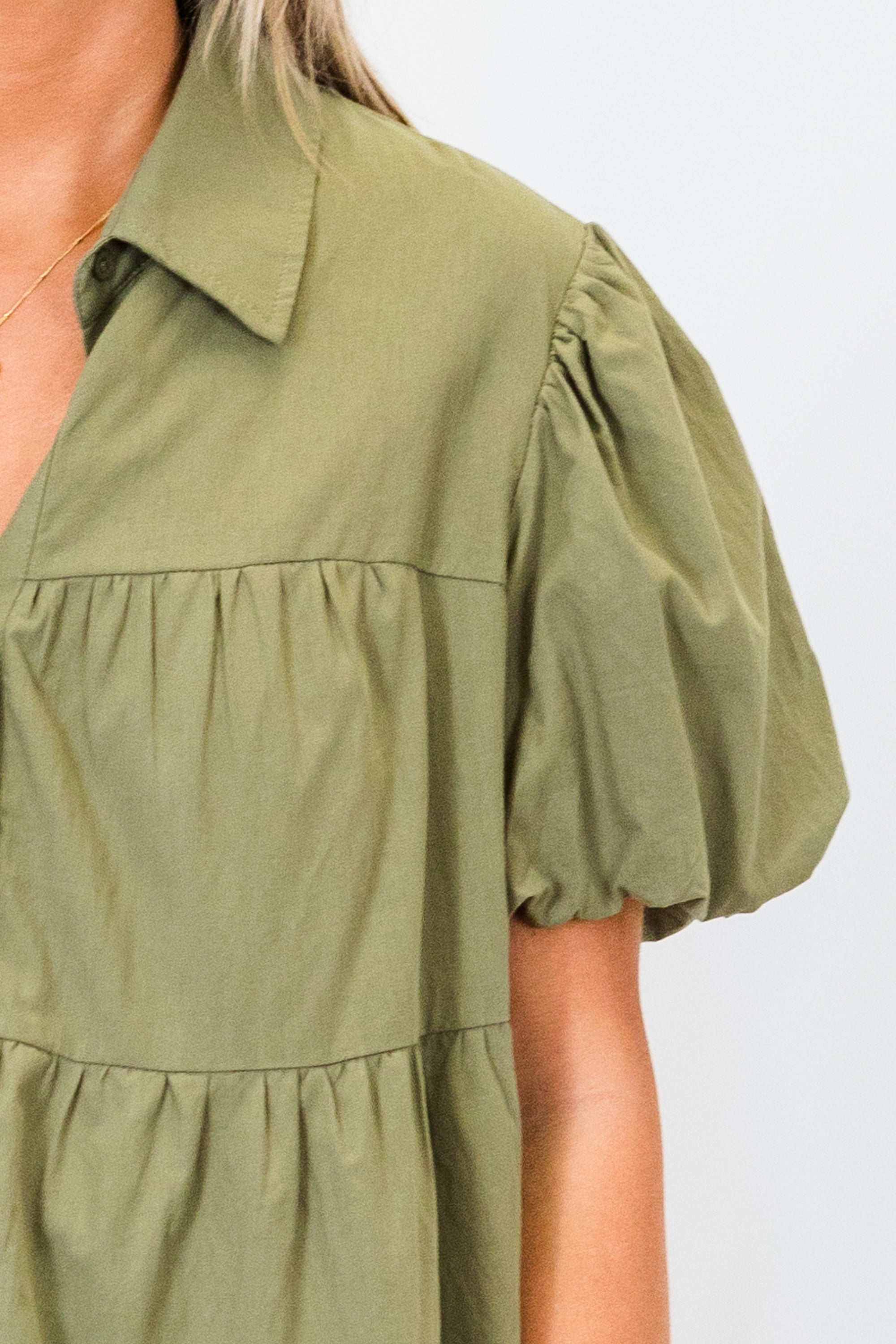 Magnolia Sweetheart Babydoll Top. Olive