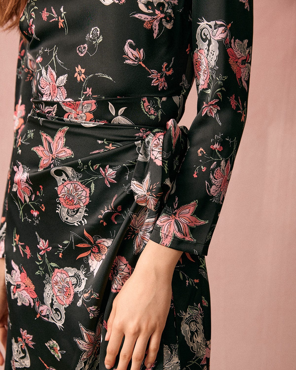 The Floral Ruched Long Sleeve Midi Dress