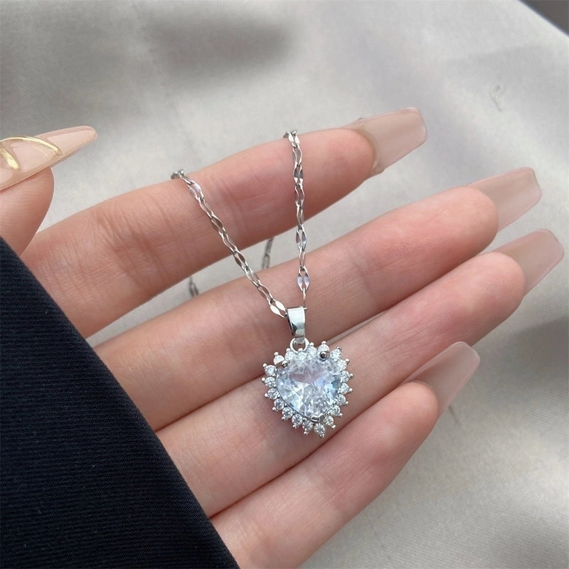 Vintage Style Geometric Stainless Steel Plating Inlay Zircon Pendant Necklace