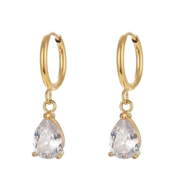 Fashion Water Droplets Plating Inlay 304 Stainless Steel Zircon 18K Gold Plated Drop Earrings