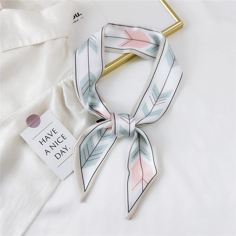 Fashion Streamer Printing Bow Silk Scarf
