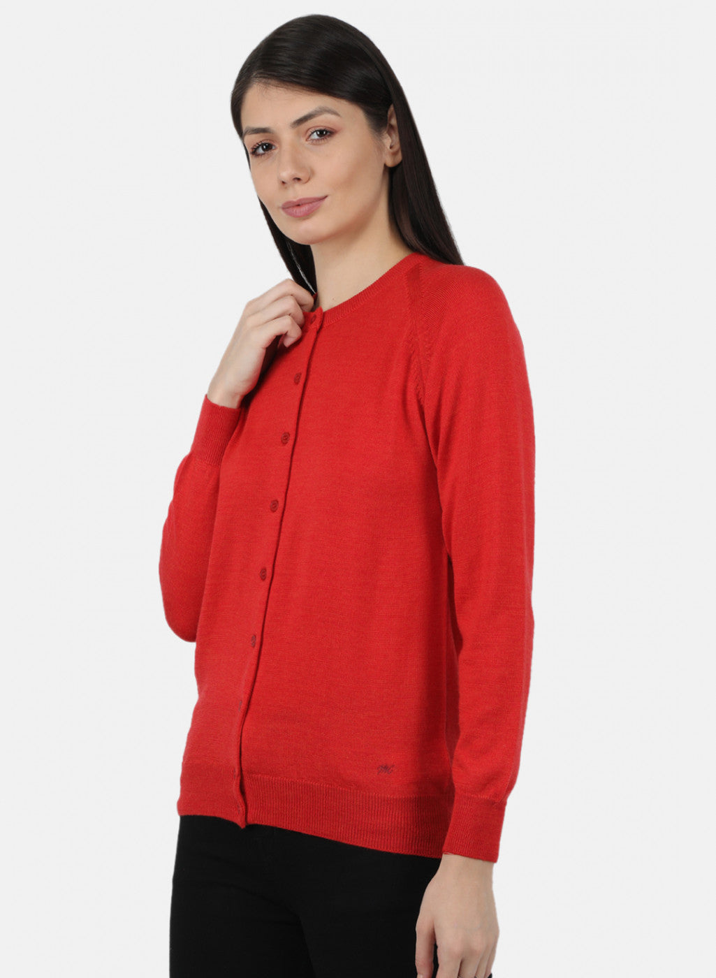 Women Red Solid Cardigan