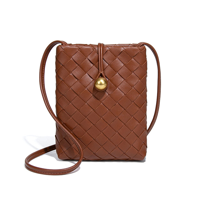 Women's Mini Pu Leather Solid Color Classic Style Weave Square Lock Clasp Shoulder Bag Crossbody Bag