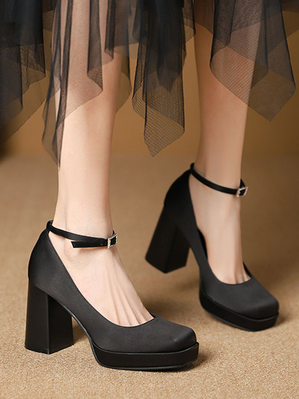 Lace-Up Shallow Cut Square-Toe Mary Janes Pumps