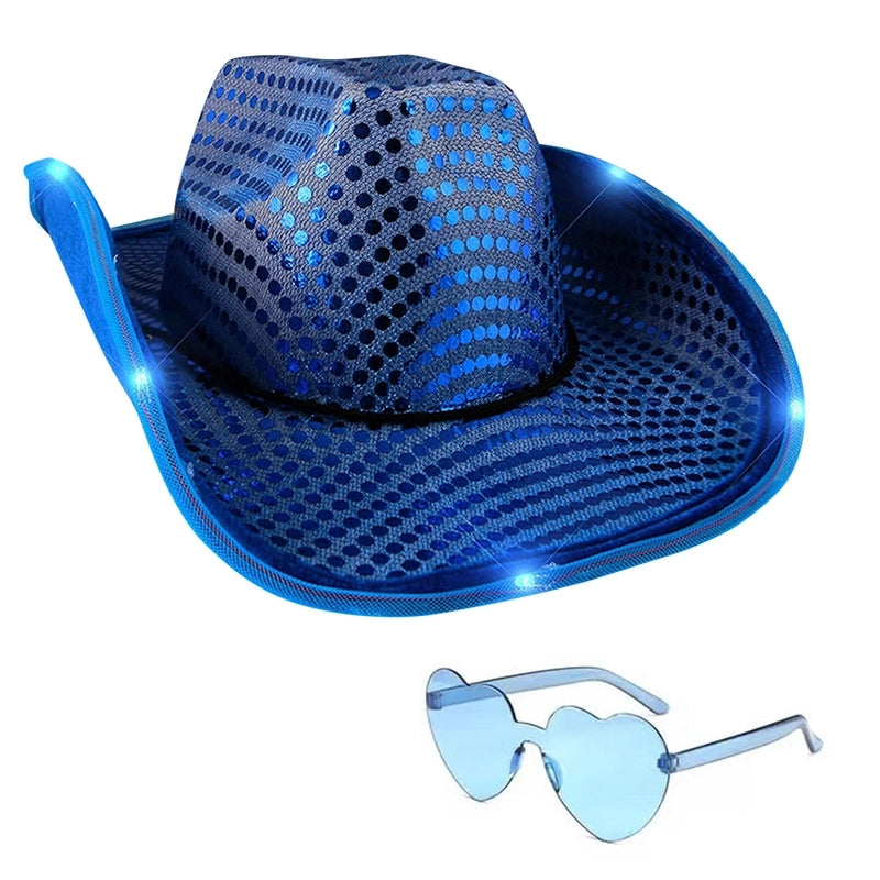 Hot Sequin Beads Luminous Hat Halloween Performance Luminous Hat Jazz Hat With Light Color Cowboy Hat