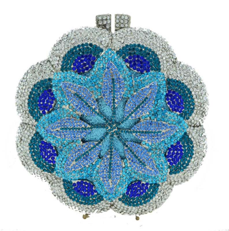 Yellow Green Blue Rhinestone Metal Flower Round Evening Bags