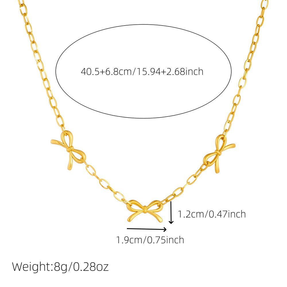 Fashion Simple Punk Retro Metal Gold Plated Stainless Steel Cross Chain Bow Accessories Necklace