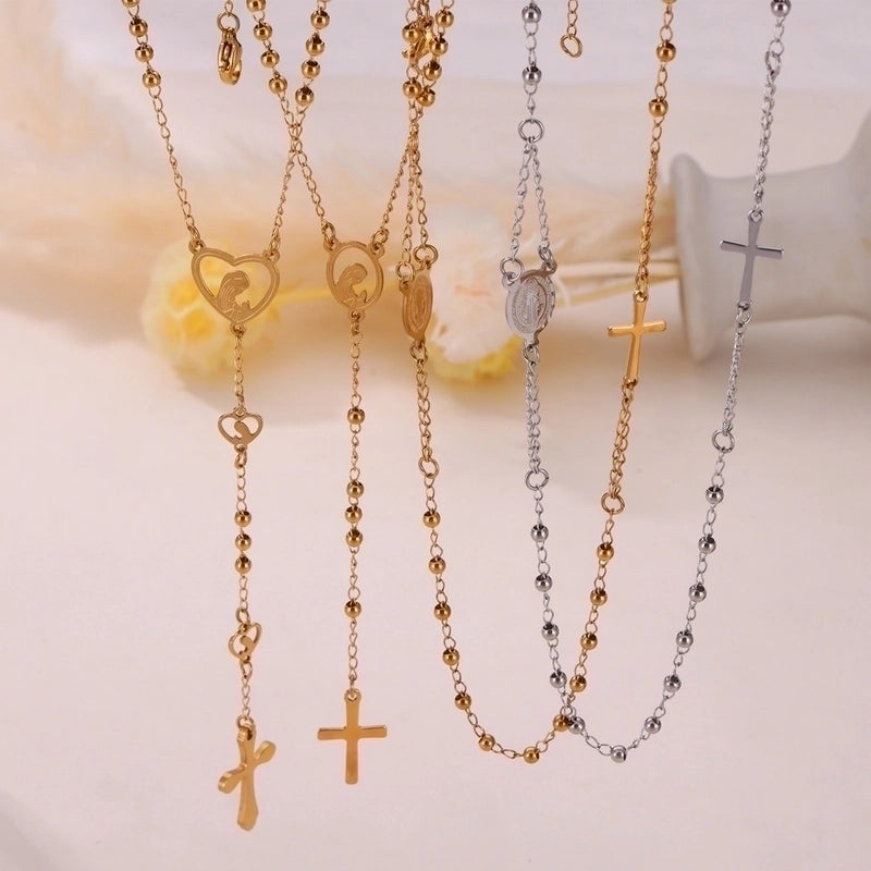 304 Stainless Steel 18K Gold Plated Casual Retro Minimalist Plating Cross Round Heart Shape Long Necklace
