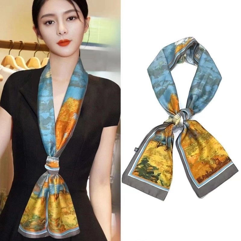 Women's Elegant Minimalist Geometric Chiffon Printing Silk Scarf