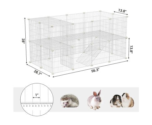 Metal Wire Two-Story Pet Playpen with Zip Ties White