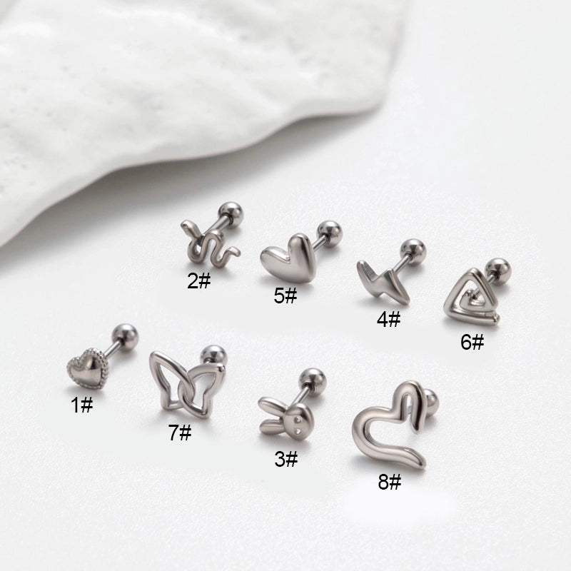 1 Piece Ear Cartilage Rings & Studs Retro Punk Korean Style Heart Shape Butterfly 316L Stainless Steel  Plating