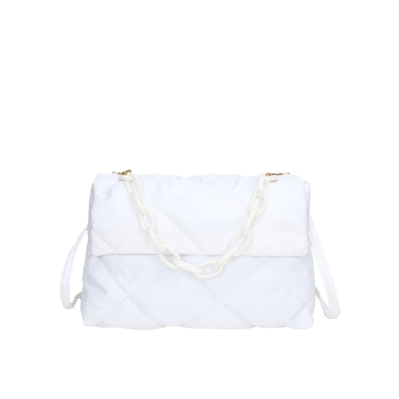 Women's Canvas Solid Color Fashion Quilted Chain Square Flip Cover Crossbody Bag