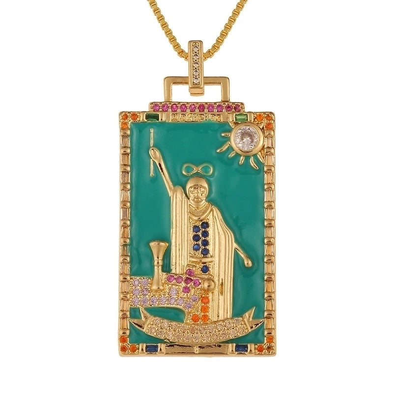 Fashion New Oil Drop Tarot Pendant Copper Zircon Necklace
